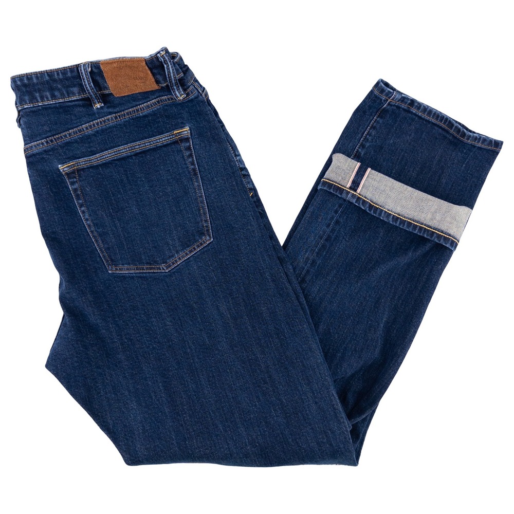 Flint and Tinder Mens 38x34 Stretch Selvedge Jeans Denim Dark Blue Wash F-520067